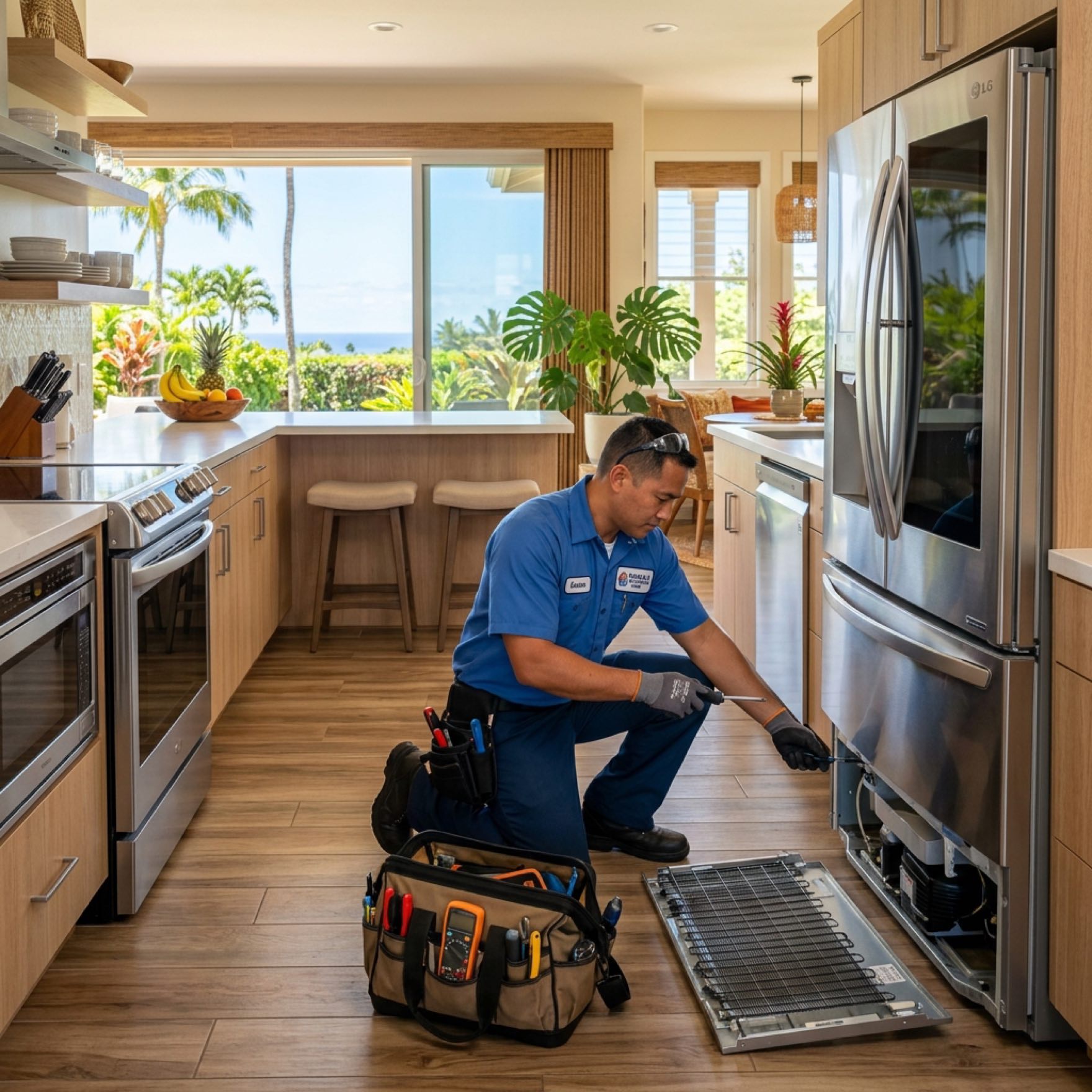 Pacific Repair Services technician providing appliance repair in a Honolulu Hawaii home